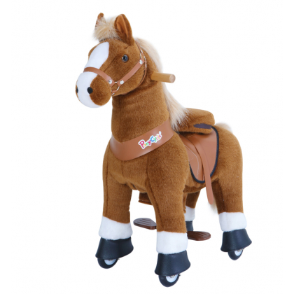 PonyCycle Marron Clair avec marque blanche, cheval à roulettes enfant 2 à 4 ans