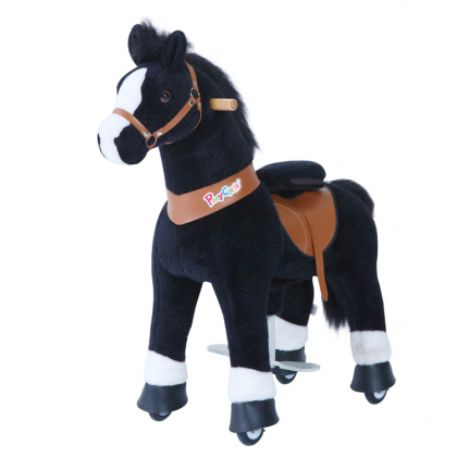 PonyCycle Noir avec une marque blanche, cheval à roulettes enfant 2 à 4 ans