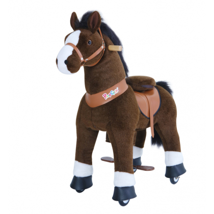 PonyCycle Marron Foncé avec marque blanche, cheval à roulettes enfant 4 à 9 ans