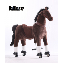 Kids-Horse Marron foncé avec marque blanche, cheval à roulettes enfant 3 à 6 ans