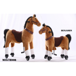 Kids-Horse Marron clair avec marque blanche, cheval à roulettes enfant 3 à 6 ans