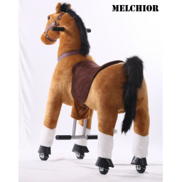 Kids-Horse Marron clair avec marque blanche, cheval à roulettes enfant 4 à 9 ans