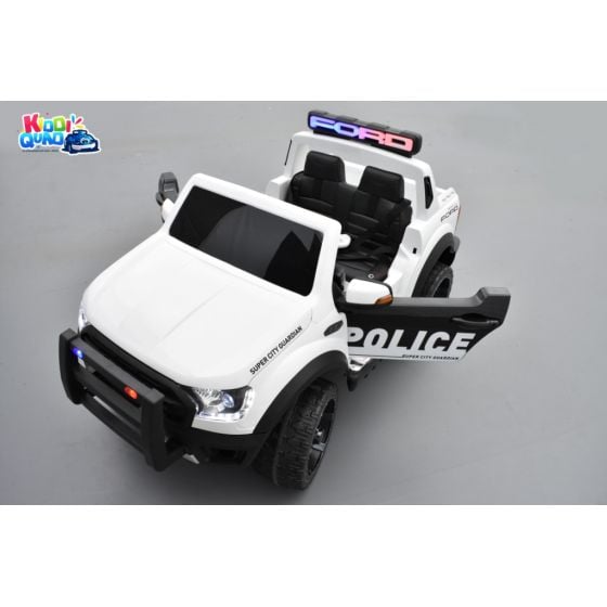 Ford Ranger Raptor Police Blanc Métallisée, voiture électrique enfant 12V 10Ah, 2 moteurs