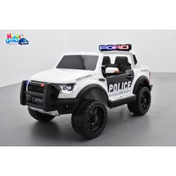 Ford Ranger Raptor Police Blanc Métallisée, voiture électrique enfant 12V 10Ah, 2 moteurs