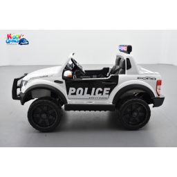 Ford Ranger Raptor Police Blanc Métallisée, voiture électrique enfant 12V 10Ah, 2 moteurs