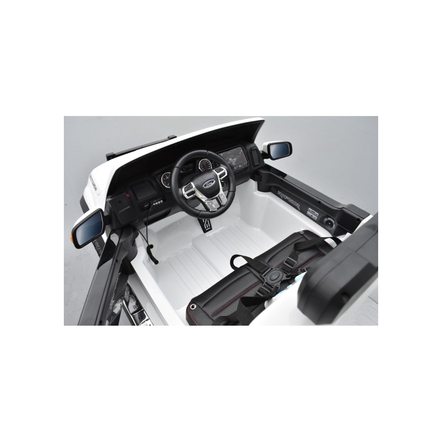 Ford Ranger Raptor Police Blanc Métallisée, voiture électrique enfant 12V 10Ah, 2 moteurs