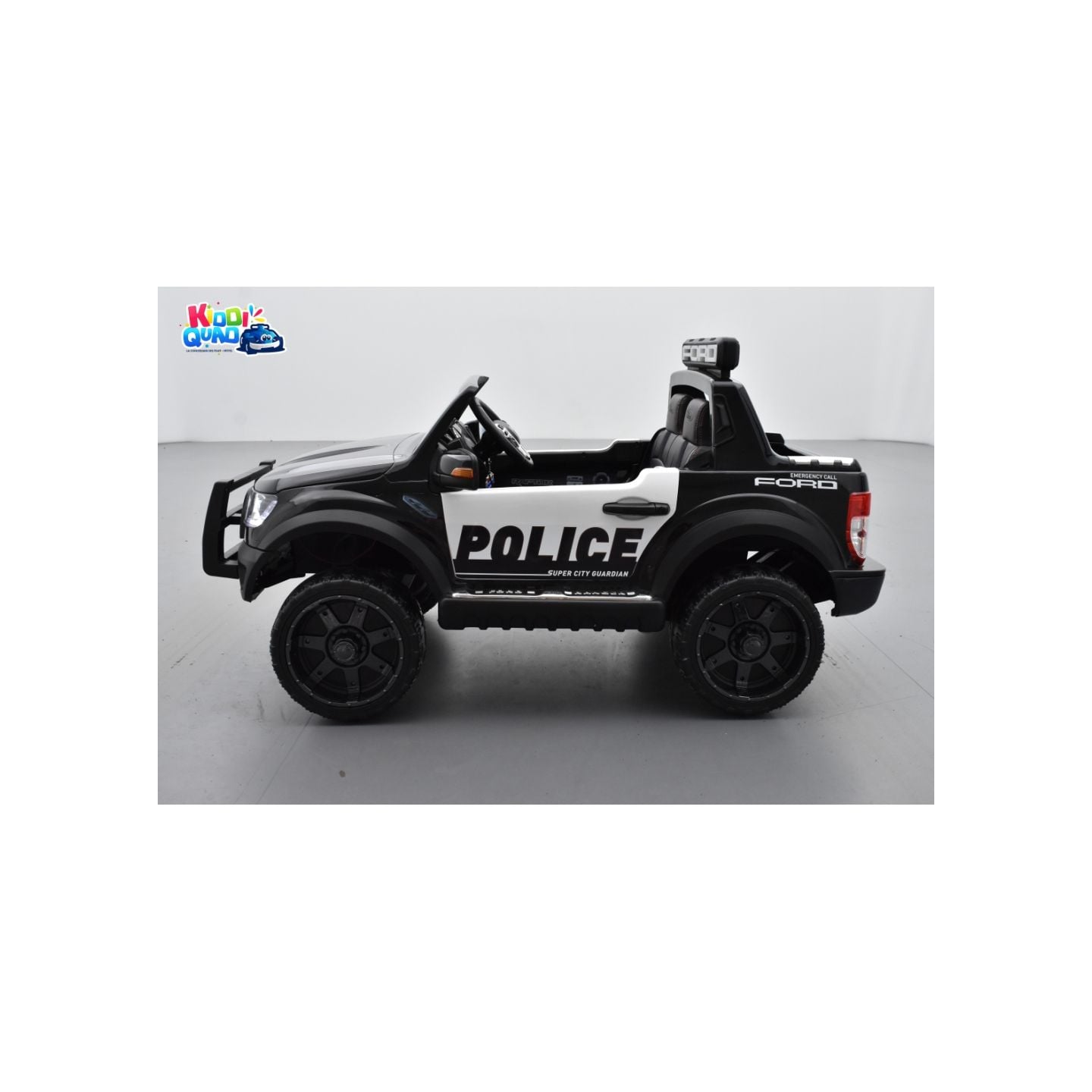 Ford Ranger Raptor Police Noir Métallisée, voiture électrique enfant 12V 10Ah, 2 moteurs