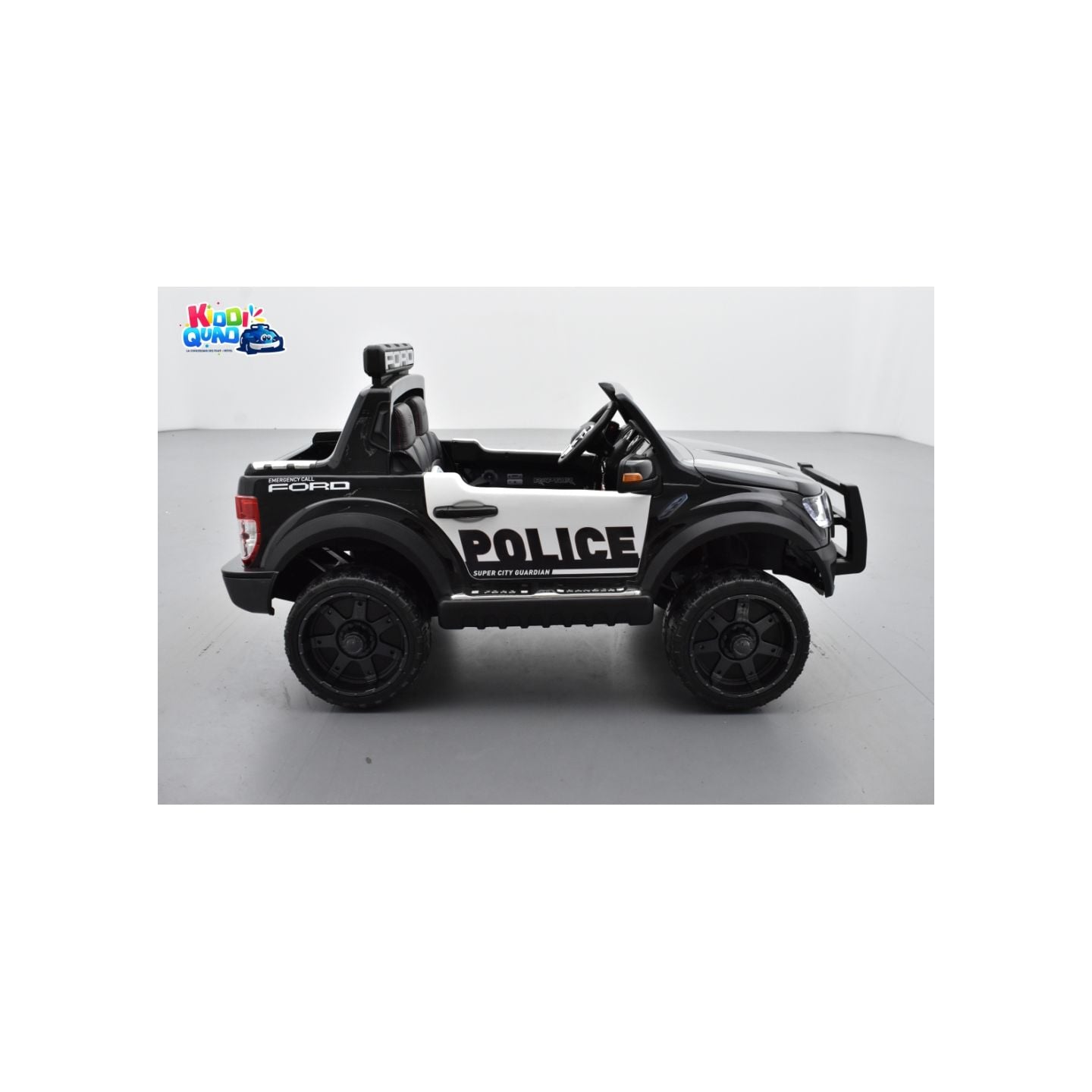 Ford Ranger Raptor Police Noir Métallisée, voiture électrique enfant 12V 10Ah, 2 moteurs