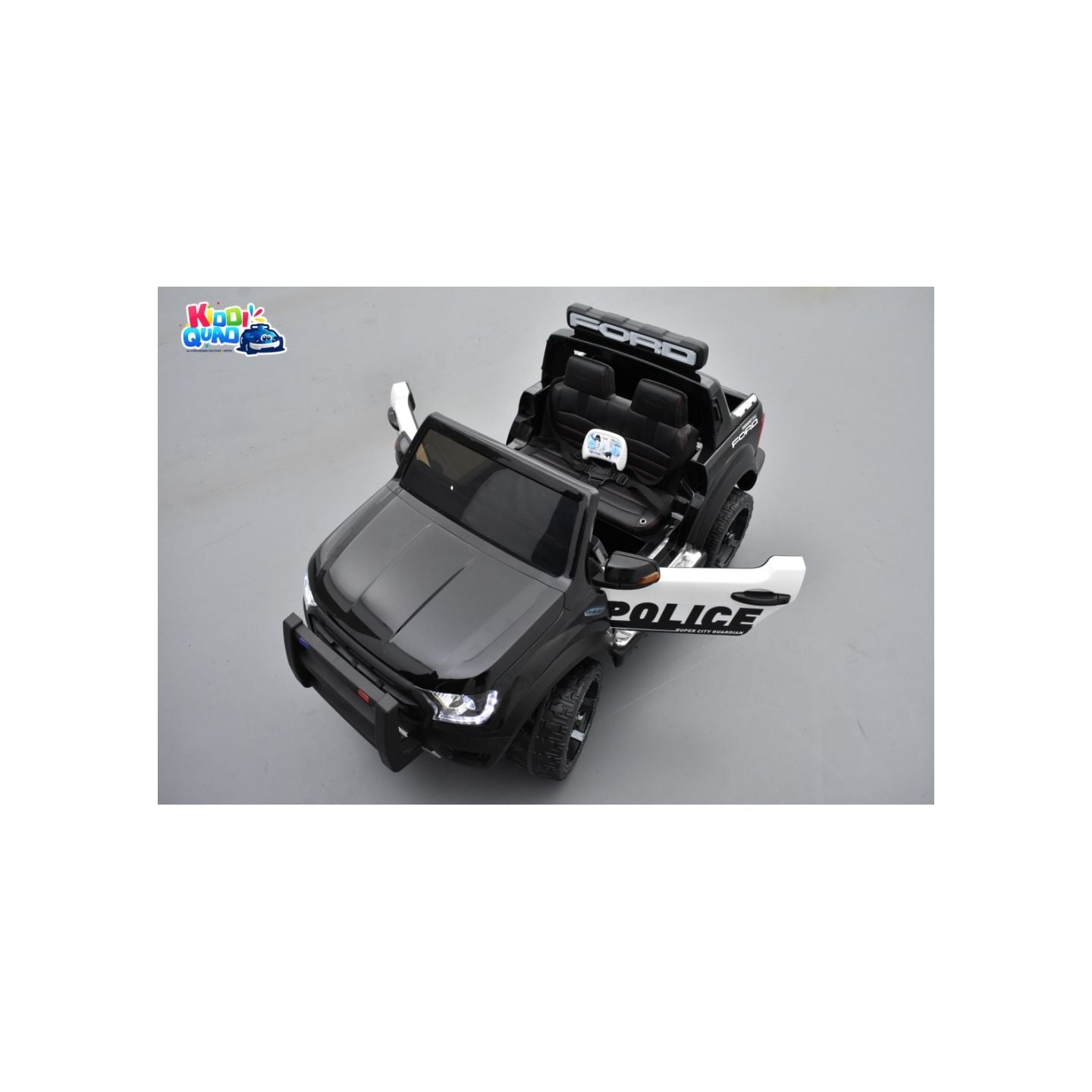Ford Ranger Raptor Police Noir Métallisée, voiture électrique enfant 12V 10Ah, 2 moteurs