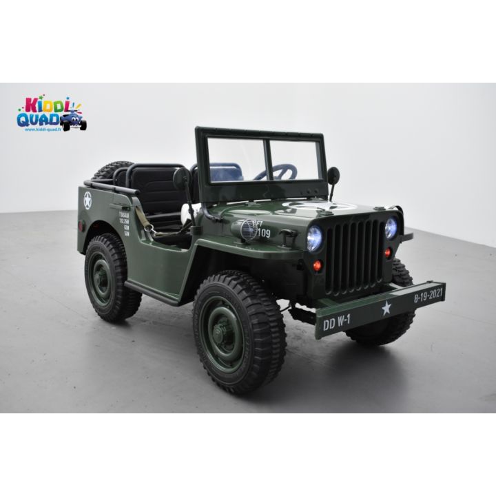 Jeep Willys 12 Volts 3 places verte, 4x4 électrique enfant, 12V - 4 moteurs