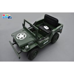 Jeep Willys 1 place 12 Volts verte, 4x4 électrique enfant, 12V - 4 moteurs