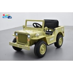 Jeep Willys 1 place 12 Volts Beige,4x4 électrique enfant, 12V - 4 moteurs