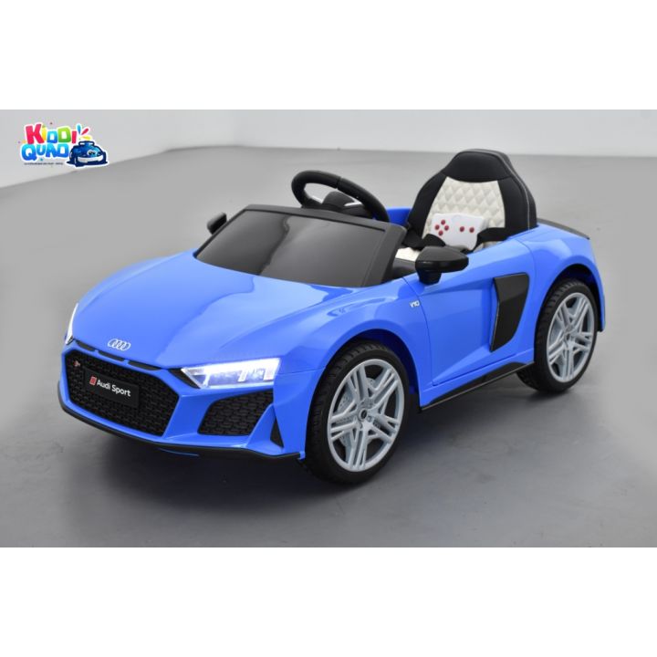 Audi R8 Performance 12 Volts bleu ascari, voiture électrique pour enfant télécommande parentale 2.4 Ghz, 12 Volts, 2 moteurs