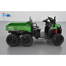 Tracteur 6X6 Vert avec benne basculante, camion électrique pour enfant, 24Volts - 7AH, 4 moteurs de 100 Watts