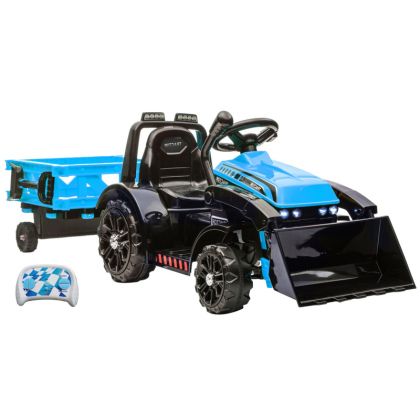Tracteur bleu 6 Volts + remorque amovible et pelle manuelle pour enfant
