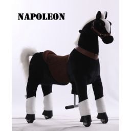 Kids-Horse Noir avec marque blanche, cheval à roulettes enfant 4 à 10 ans