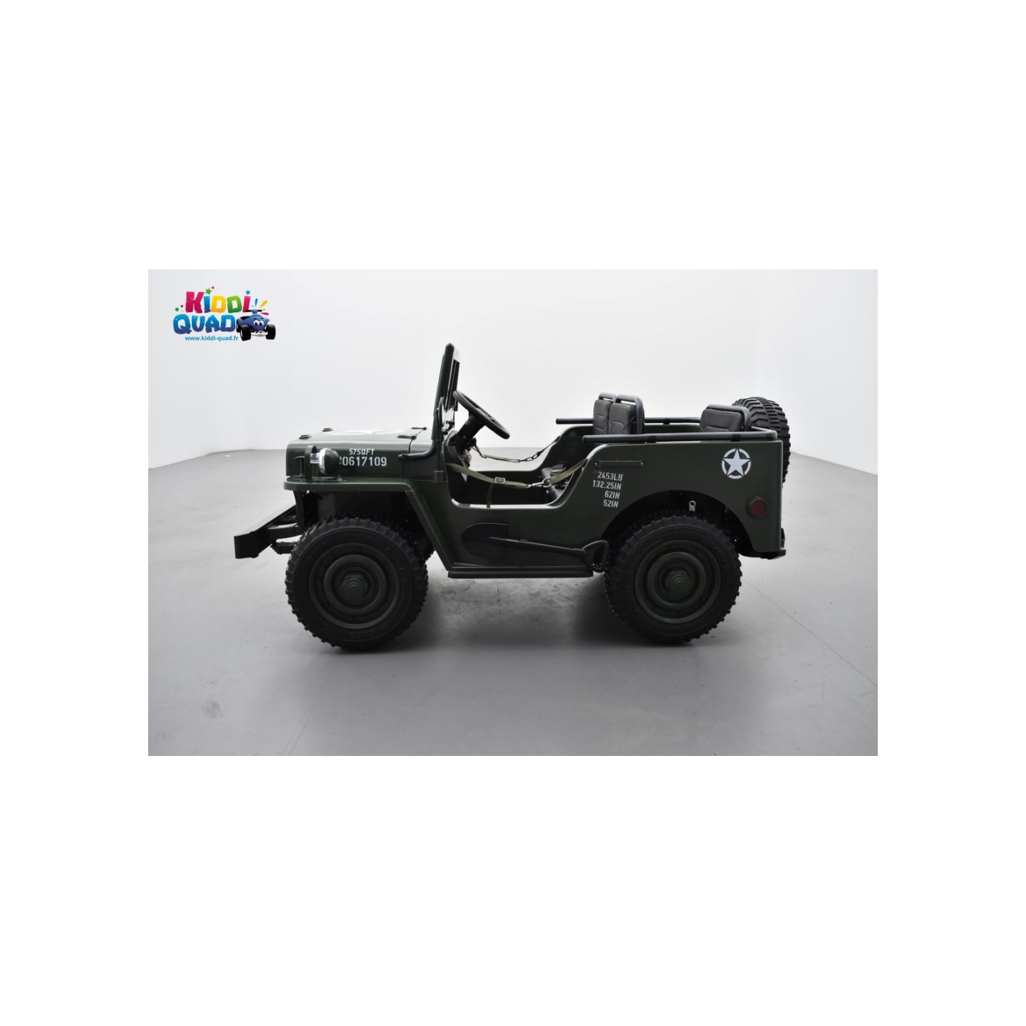 Jeep Willys 24 Volts 3 places verte, 4x4 électrique enfant, 24V - 4 moteurs