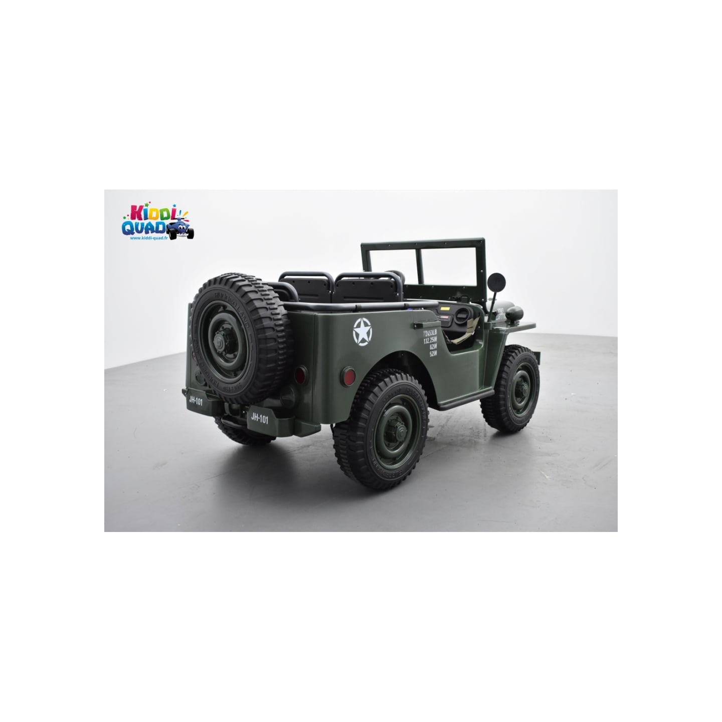 Jeep Willys 24 Volts 3 places verte, 4x4 électrique enfant, 24V - 4 moteurs