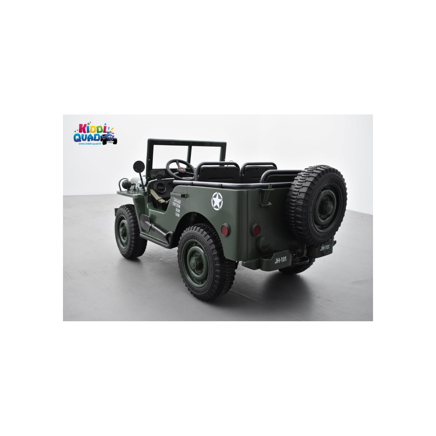 Jeep Willys 24 Volts 3 places verte, 4x4 électrique enfant, 24V - 4 moteurs