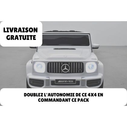 Pack Mercedes G63 24V blanc + 2ème chargeur + batt. 24V 14Ah + housse + plaque