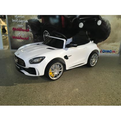 Destockage Mercedes AMG GT R Blanc, voiture électrique pour enfant, 12V, 2 moteurs