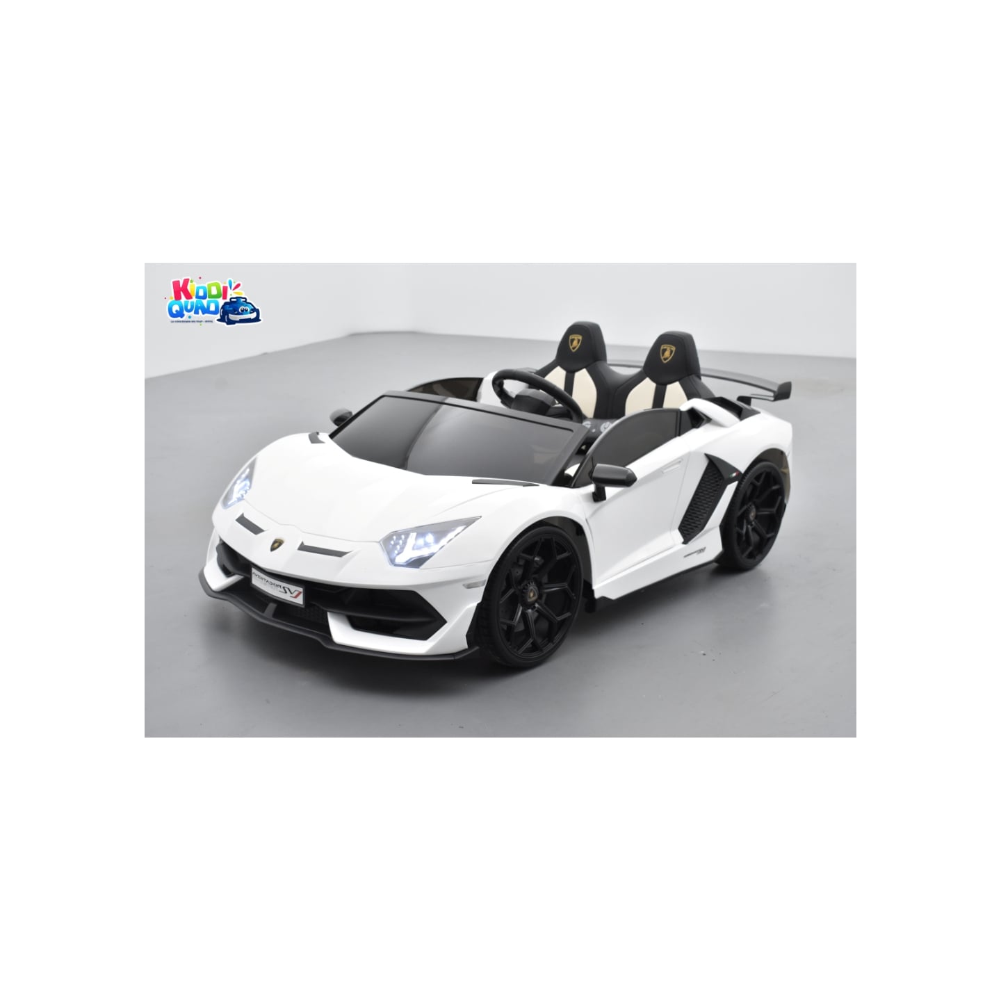 Lamborghini SVJ 24 Volts blanche, voiture électrique enfant 24V - 7AH, 2 moteurs