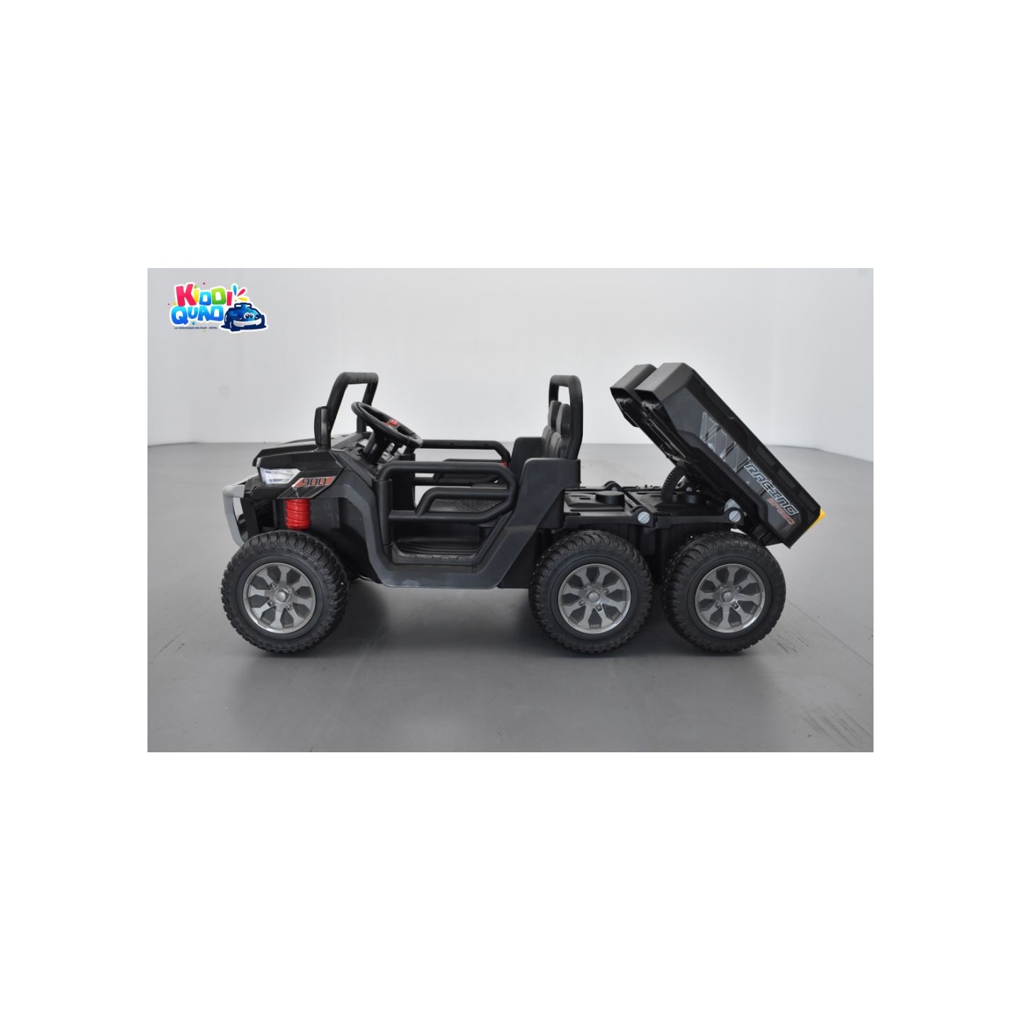 ATV 6X6 noir avec benne basculante, tracteur électrique enfant, 24Volts - 7AH, 4 moteurs