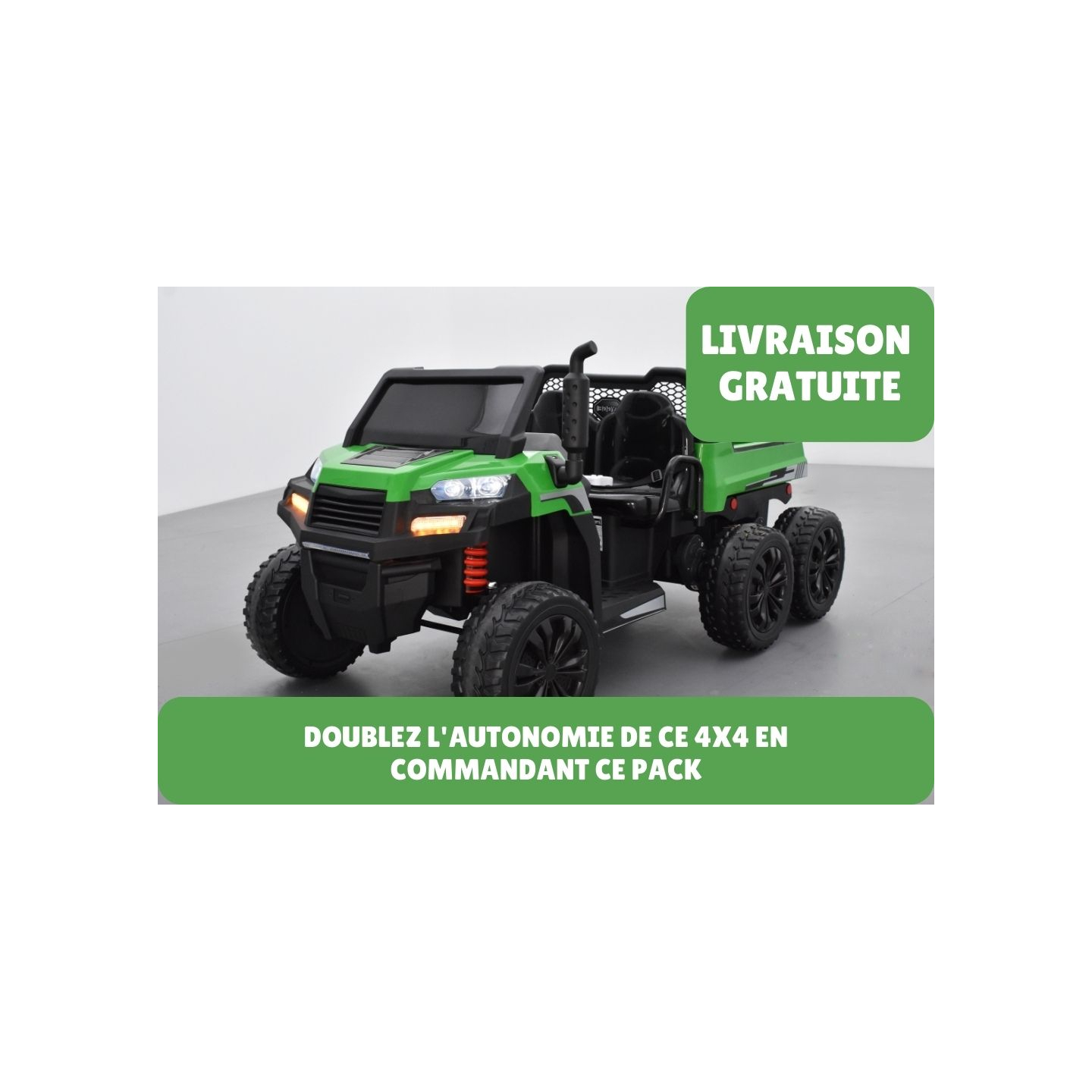 Pack Tracteur 6X6 Vert + 2ème chargeur + 2ème batterie + housse + plaque