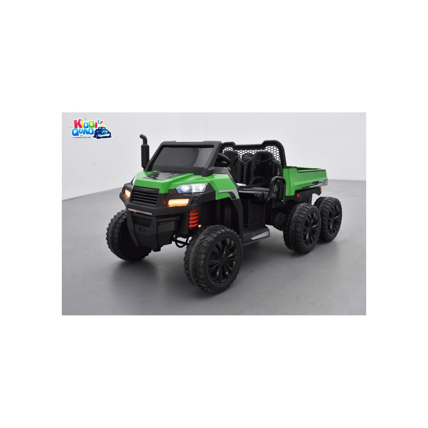 Tracteur 6X6 Vert avec benne basculante, camion électrique pour enfant, 24Volts - 7AH, 4 moteurs de 100 Watts