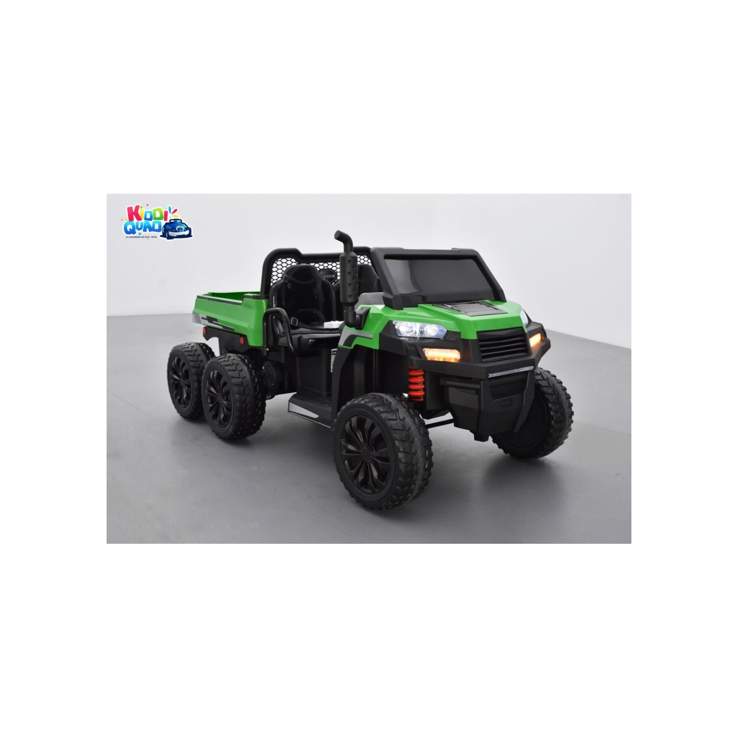 Tracteur 6X6 Vert avec benne basculante, camion électrique pour enfant, 24Volts - 7AH, 4 moteurs de 100 Watts