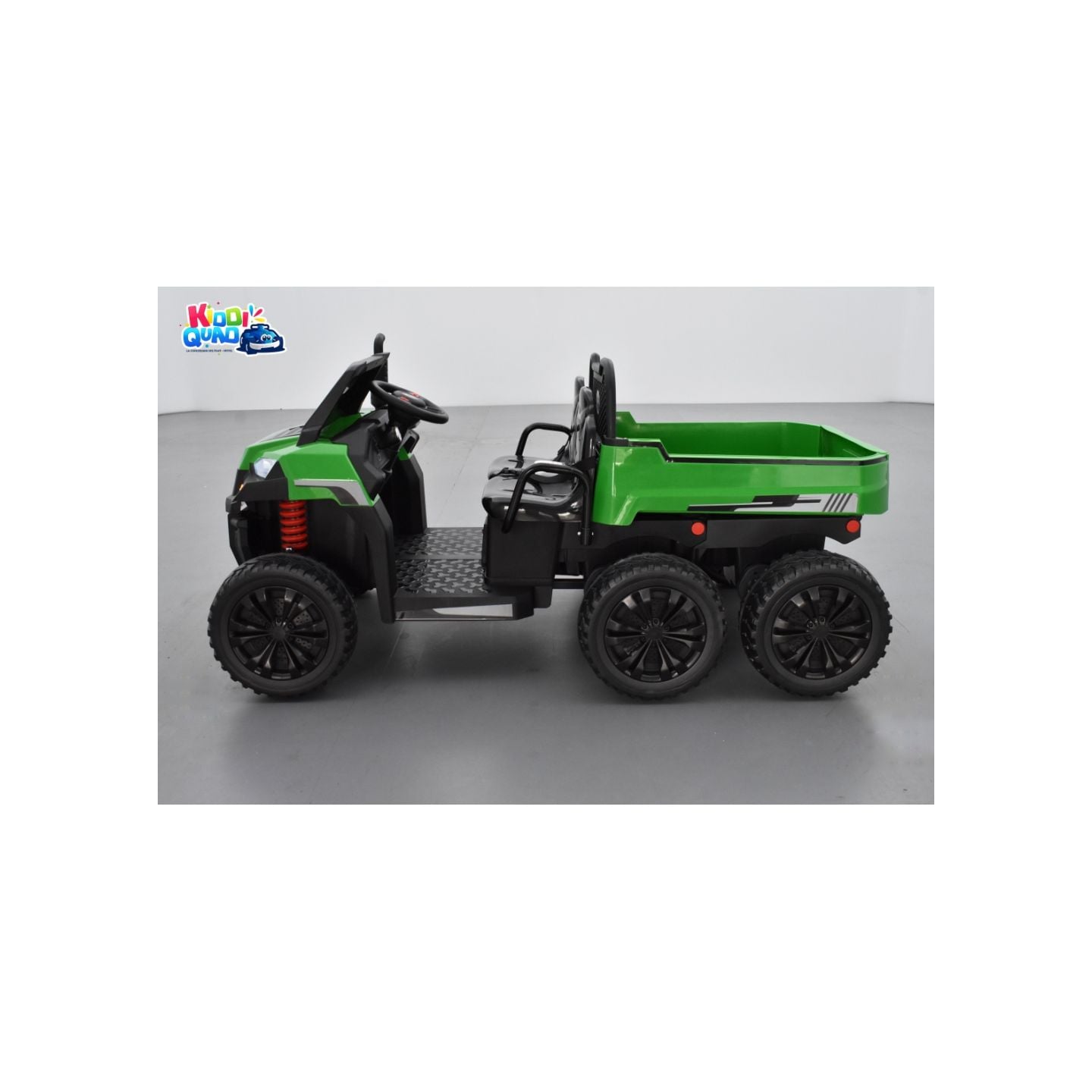 Tracteur 6X6 Vert avec benne basculante, camion électrique pour enfant, 24Volts - 7AH, 4 moteurs de 100 Watts