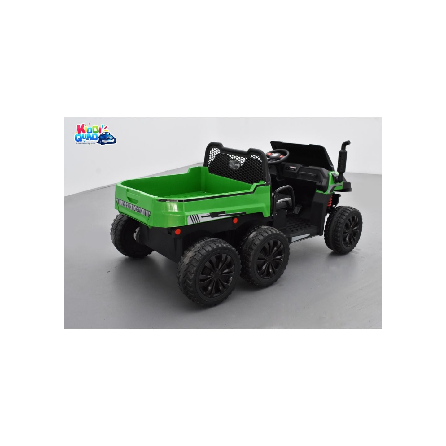 Tracteur 6X6 Vert avec benne basculante, camion électrique pour enfant, 24Volts - 7AH, 4 moteurs de 100 Watts