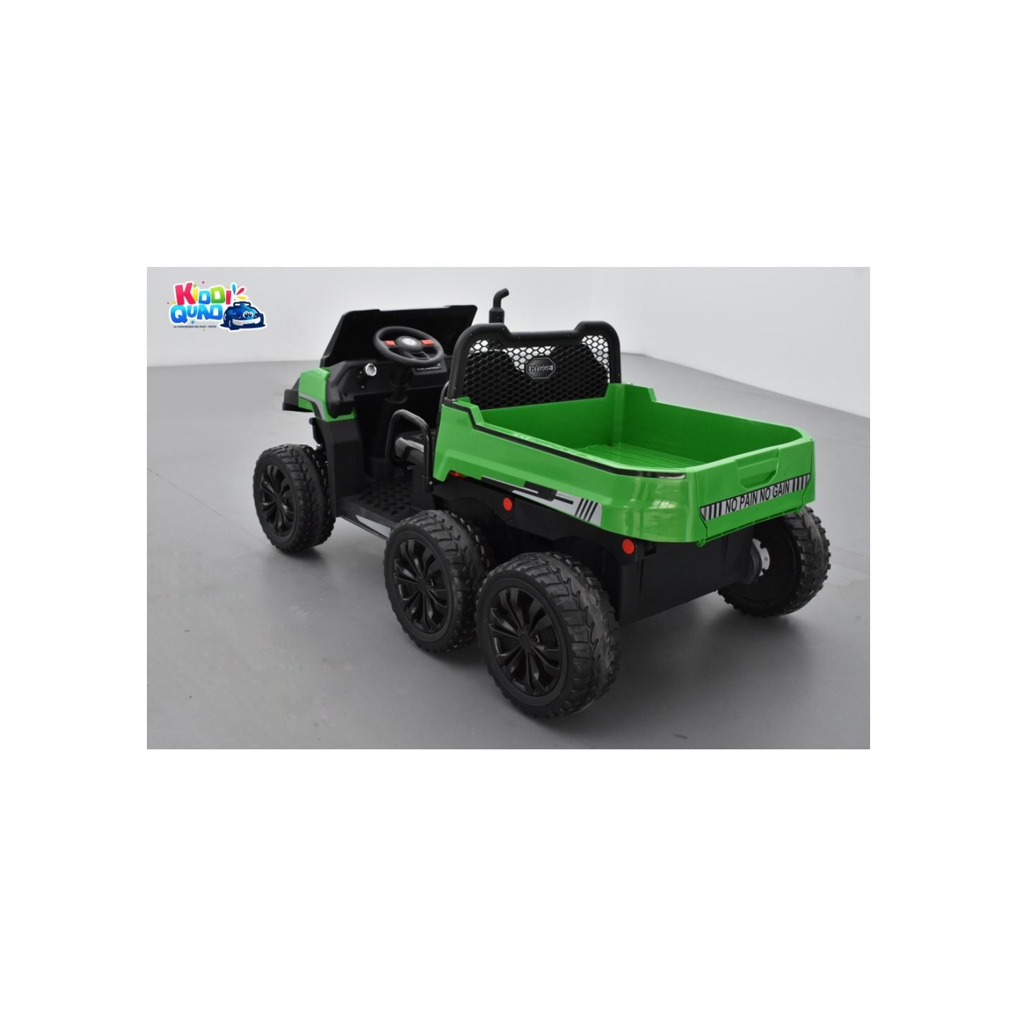 Tracteur 6X6 Vert avec benne basculante, camion électrique pour enfant, 24Volts - 7AH, 4 moteurs de 100 Watts
