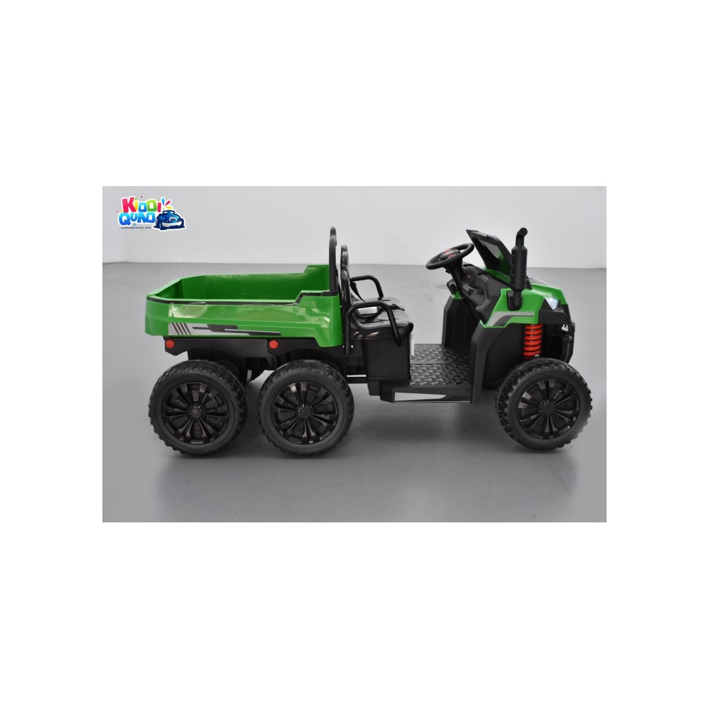 Tracteur 6X6 Vert avec benne basculante, camion électrique pour enfant, 24Volts - 7AH, 4 moteurs de 100 Watts