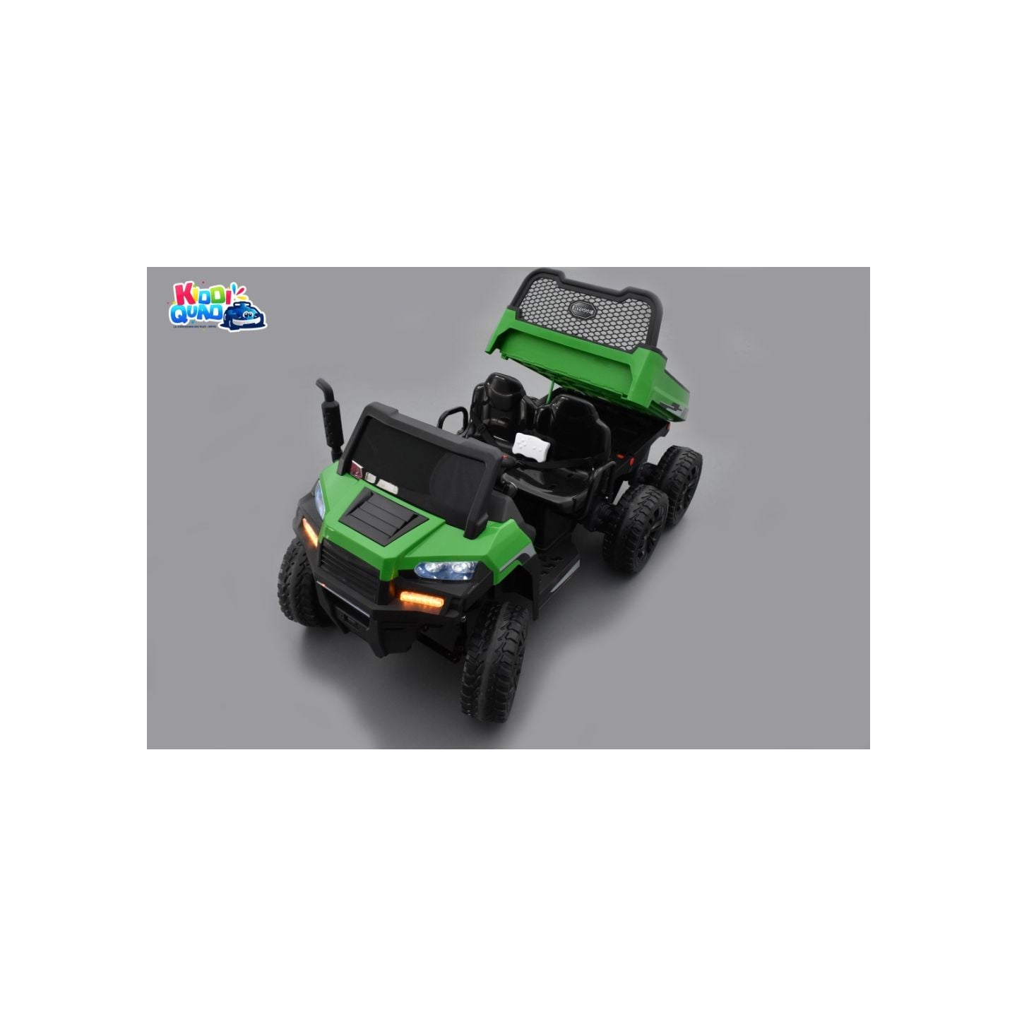 Tracteur 6X6 Vert avec benne basculante, camion électrique pour enfant, 24Volts - 7AH, 4 moteurs de 100 Watts