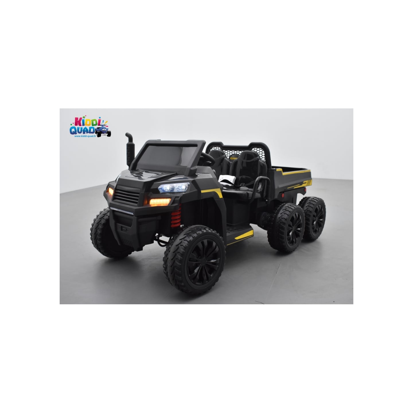 Tracteur 6X6 Noir avec benne basculante, camion électrique pour enfant, 24Volts - 7AH, 4 moteurs de 100 Watts