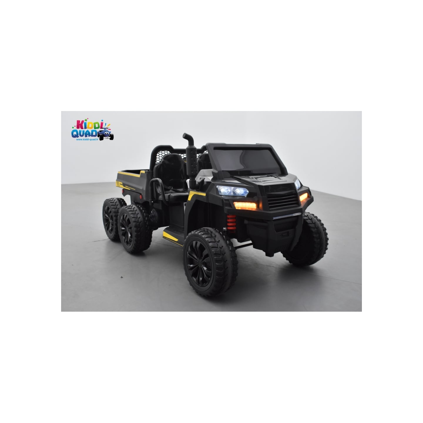 Tracteur 6X6 Noir avec benne basculante, camion électrique pour enfant, 24Volts - 7AH, 4 moteurs de 100 Watts