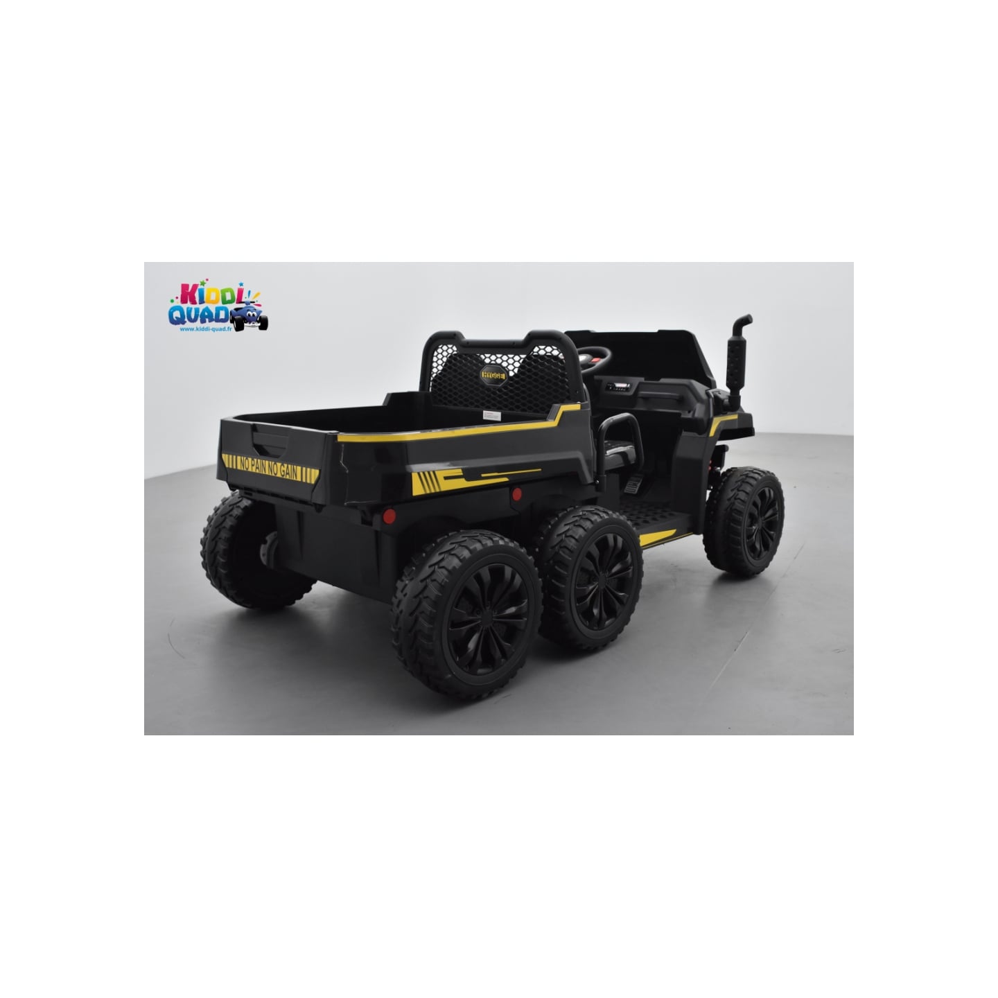 Tracteur 6X6 Noir avec benne basculante, camion électrique pour enfant, 24Volts - 7AH, 4 moteurs de 100 Watts