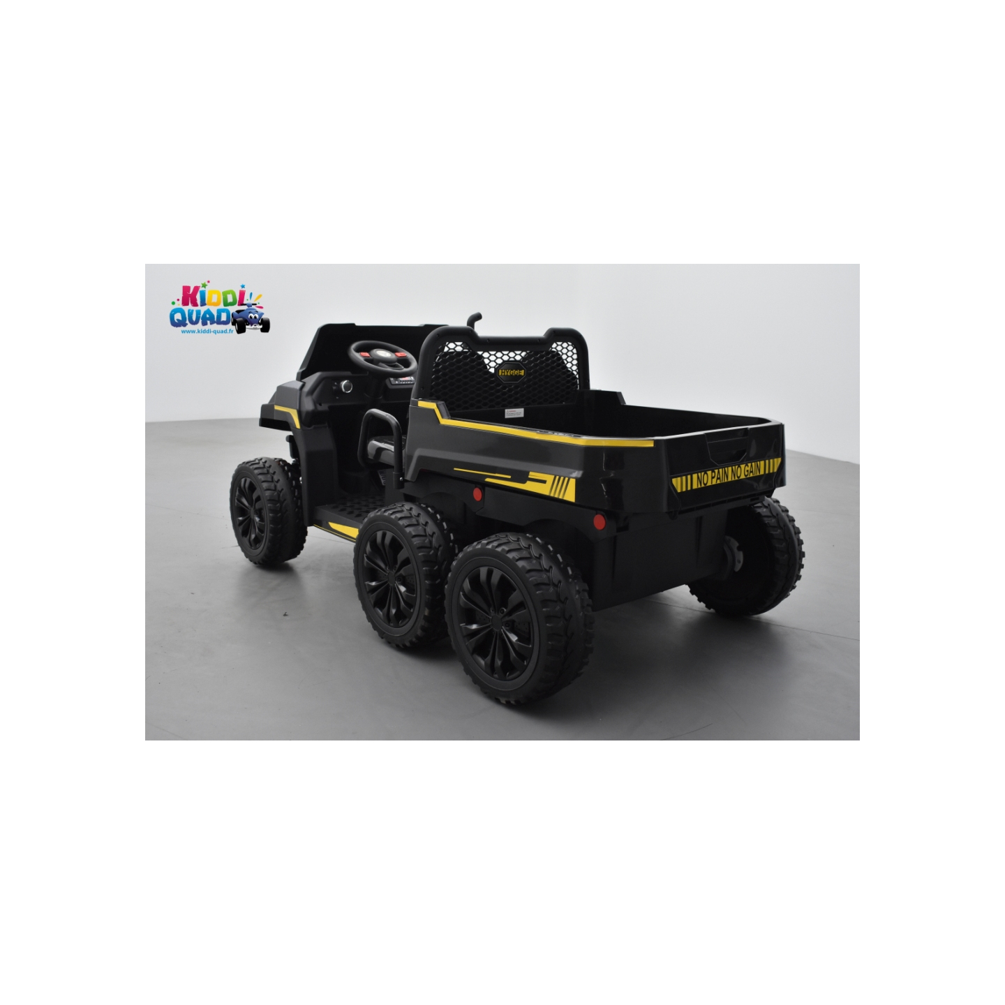 Tracteur 6X6 Noir avec benne basculante, camion électrique pour enfant, 24Volts - 7AH, 4 moteurs de 100 Watts