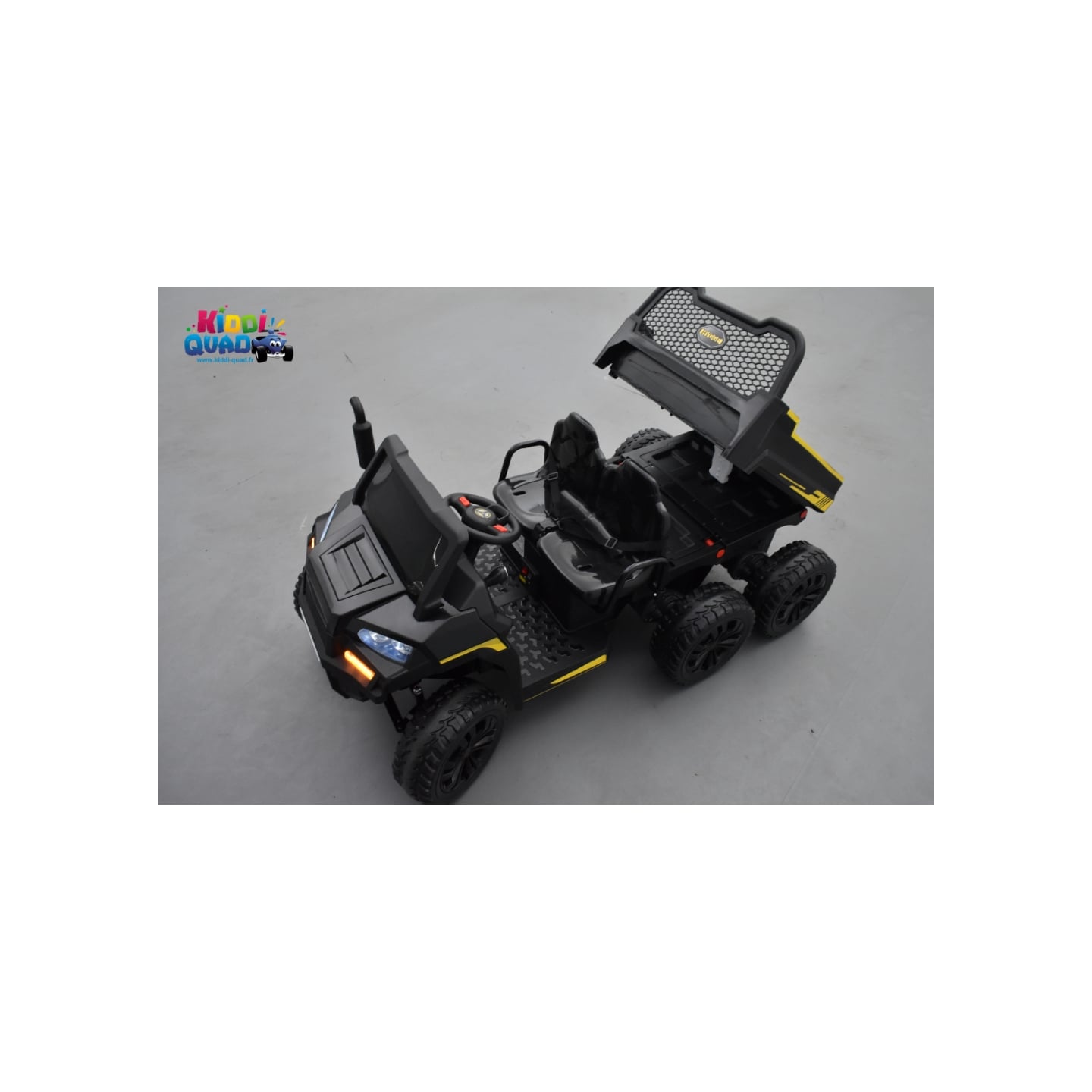 Tracteur 6X6 Noir avec benne basculante, camion électrique pour enfant, 24Volts - 7AH, 4 moteurs de 100 Watts