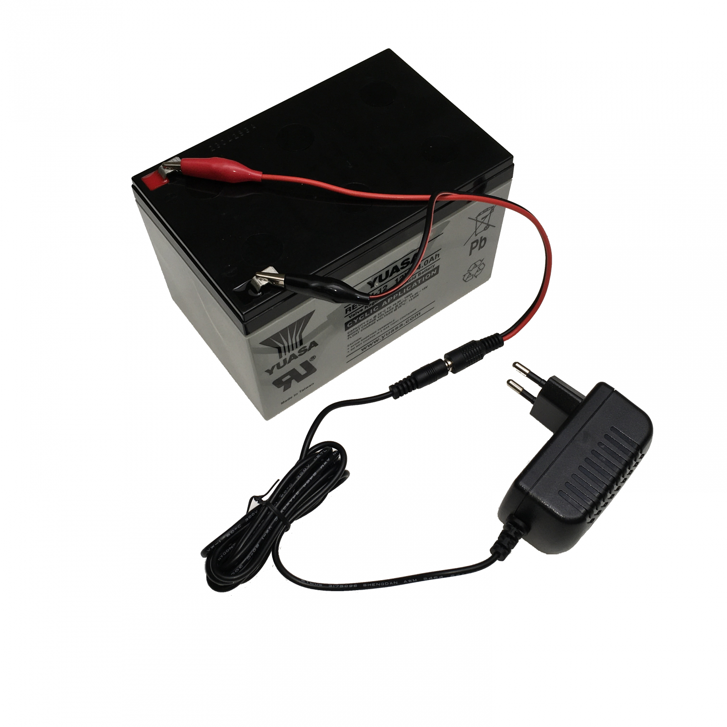 Pack batterie YUASA 12V 14Ah + Chargeur de Batterie 12 Volts + adaptateur pinces