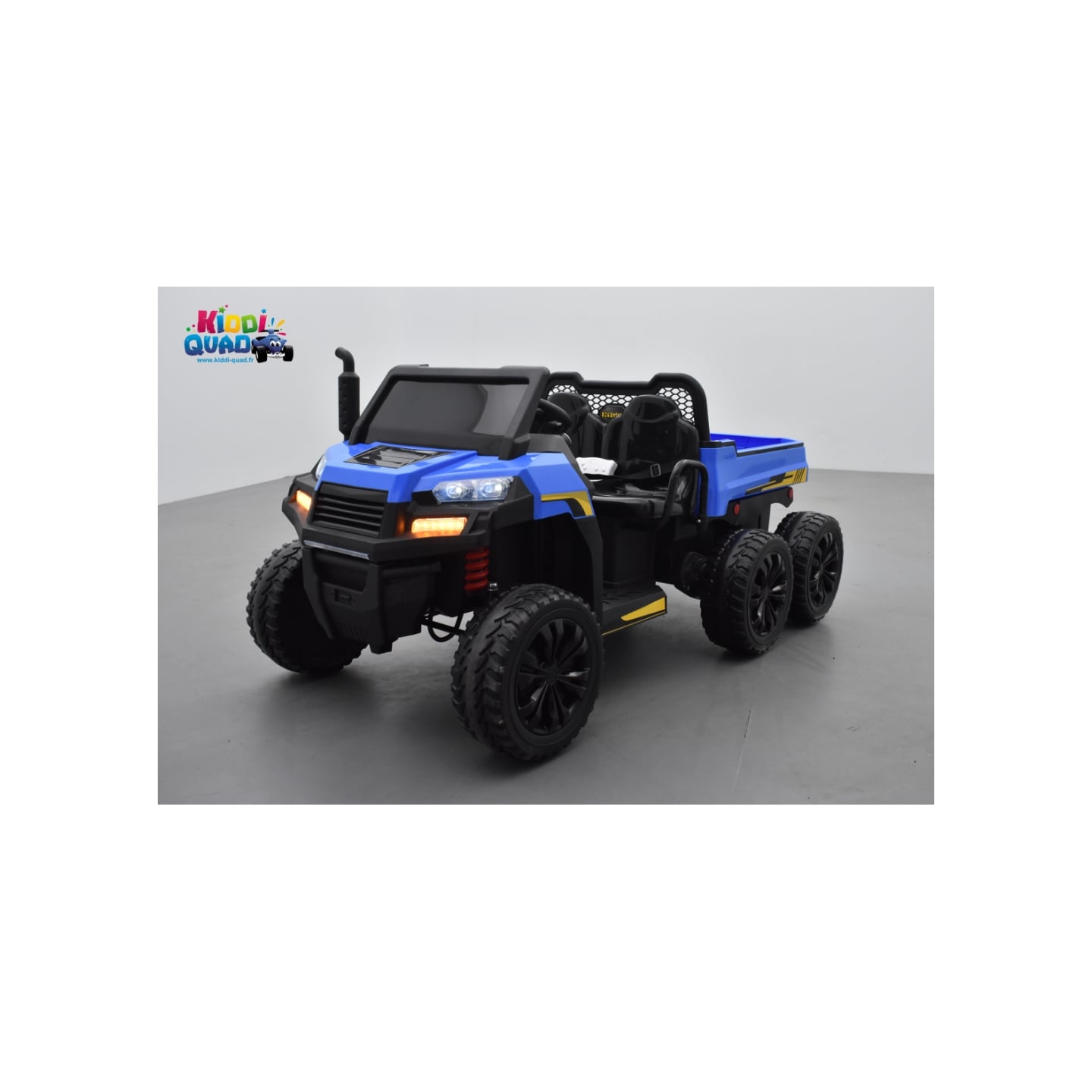 Tracteur 6X6 Bleu avec benne basculante, camion électrique pour enfant, 24Volts - 7AH, 4 moteurs de 100 Watts