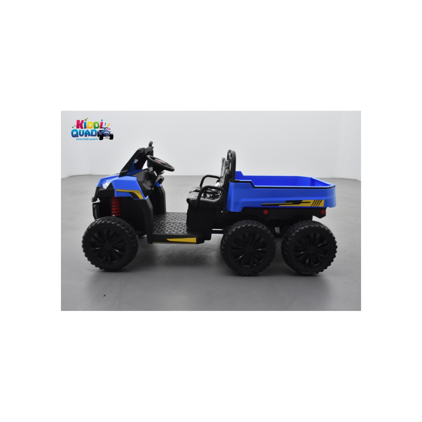 Tracteur 6X6 Bleu avec benne basculante, camion électrique pour enfant, 24Volts - 7AH, 4 moteurs de 100 Watts