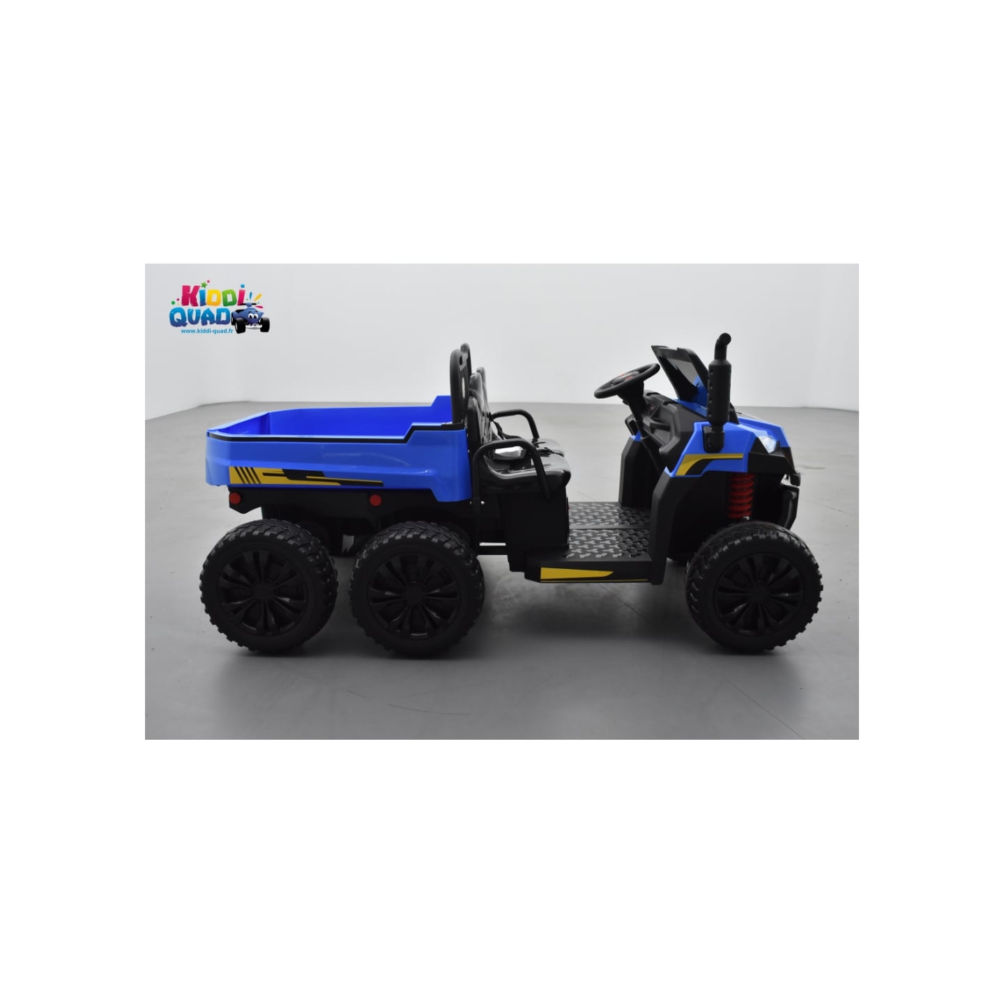 Tracteur 6X6 Bleu avec benne basculante, camion électrique pour enfant, 24Volts - 7AH, 4 moteurs de 100 Watts