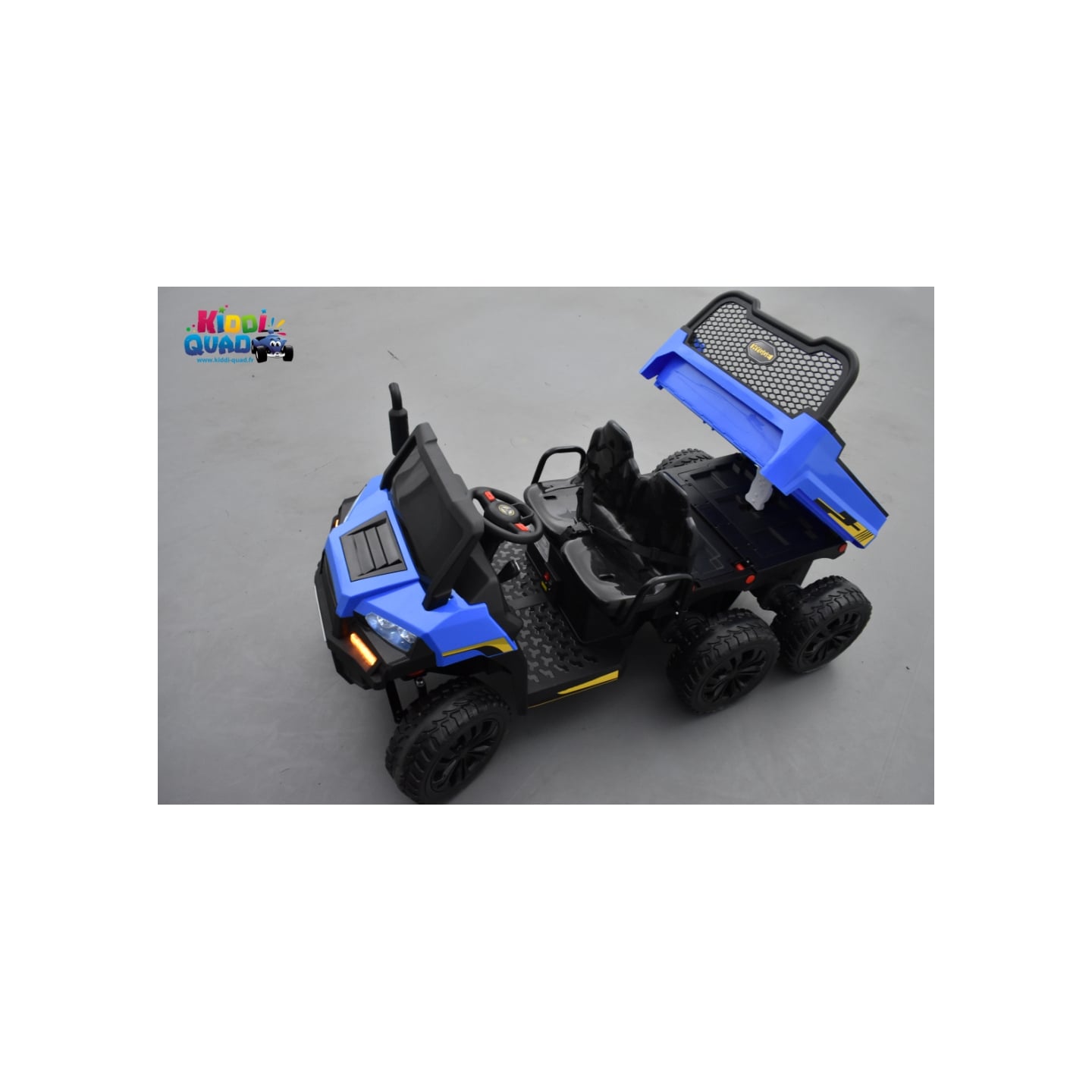 Tracteur 6X6 Bleu avec benne basculante, camion électrique pour enfant, 24Volts - 7AH, 4 moteurs de 100 Watts