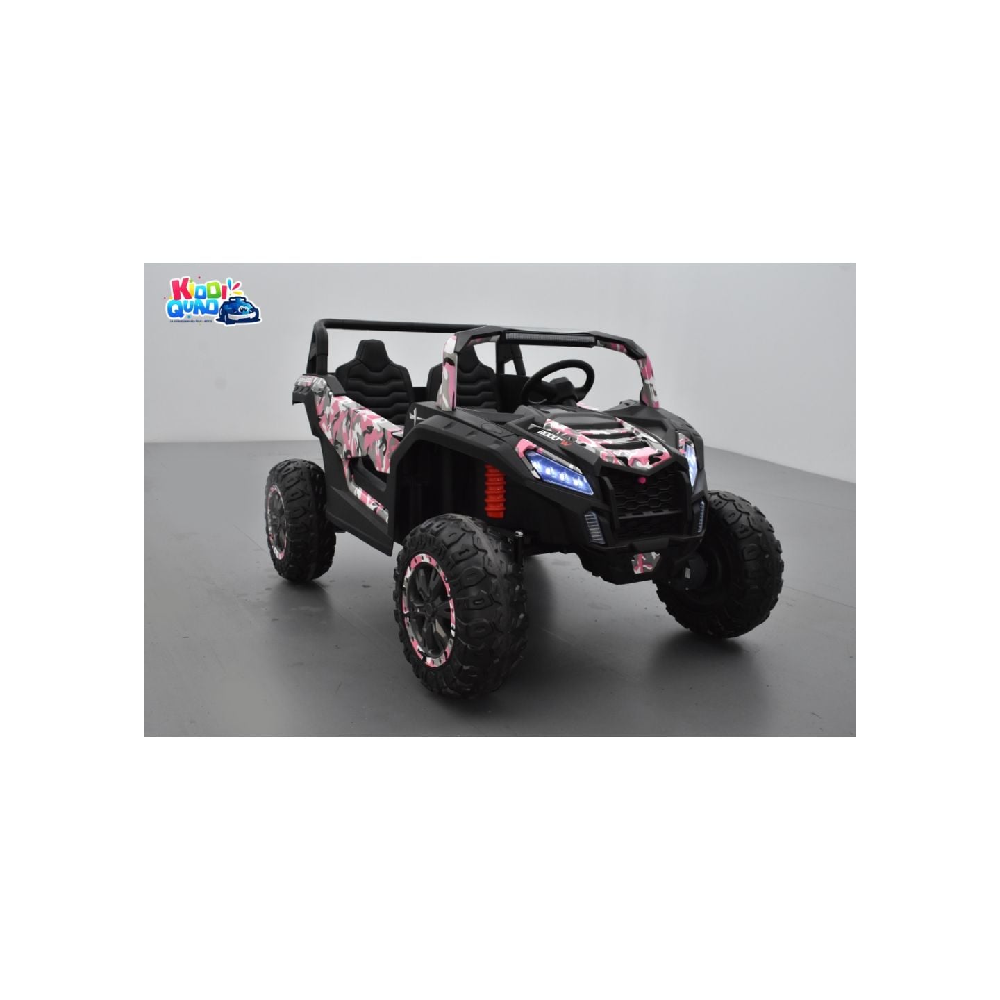 Buggy Big Horn 24 Volts 7Ah rose camouflage, 4 moteurs, buggy deux places, buggy électrique enfant