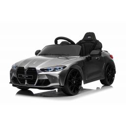 BMW M4 Gris métallisé, voiture électrique enfant 12 Volts télécommande parentale 2.4 Ghz, 2 moteurs