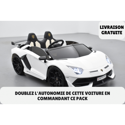 Pack Lamborghini SVJ 24V Blanc + 2ème chargeur + 2ème batterie + housse + plaque