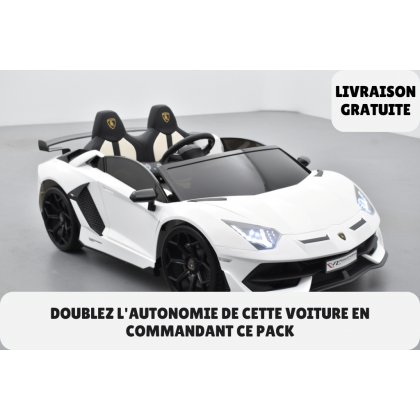 Pack Lamborghini SVJ 24V Blanc + 2ème chargeur + 2ème batterie + housse + plaques