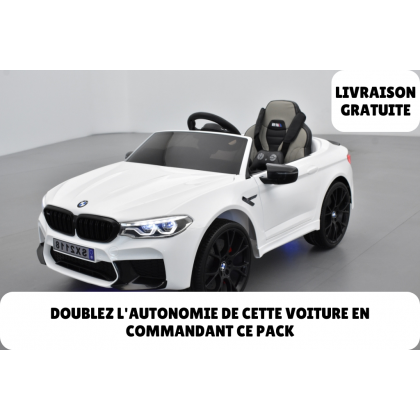 Pack BMW M5 blanc + 2ème chargeur + 2ème pack batterie + housse + plaque